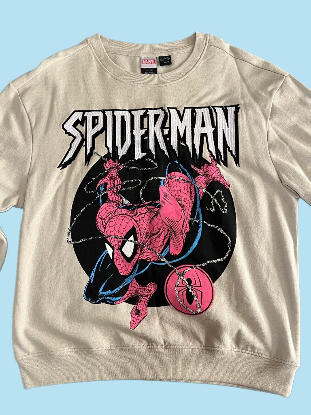 Marvel Spider-Man Graphic Crewneck Sweatshirt Beige Mens Size Large